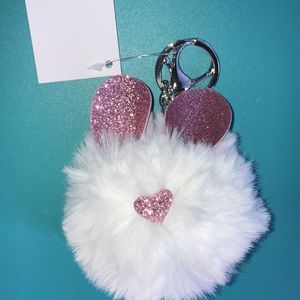 NWT White Fluffy Bunny Keychain